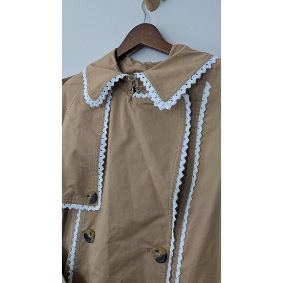 7 for All Mankind Trench Coat M Crochet Trim Boho Cottage Double Breasted NWOT - Picture 5 of 13